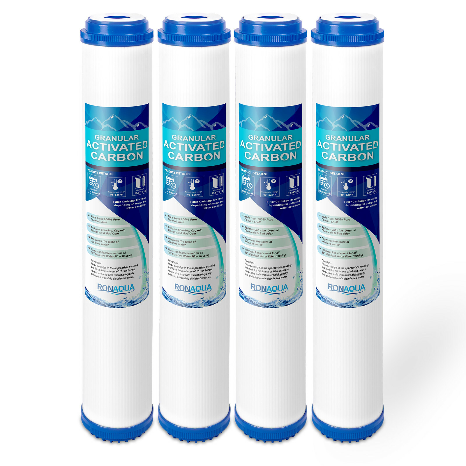 20" x 2.5" Granular Activated Carbon Water Filter Whole House Cartridge Set of 4