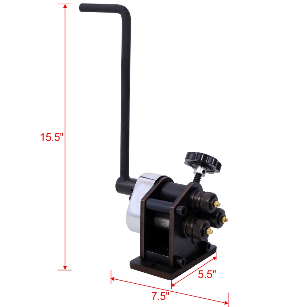 3" Ring Roller Bender Manual 1/4" Round 1"x3/16" Flat Steel Portable Hand Crank
