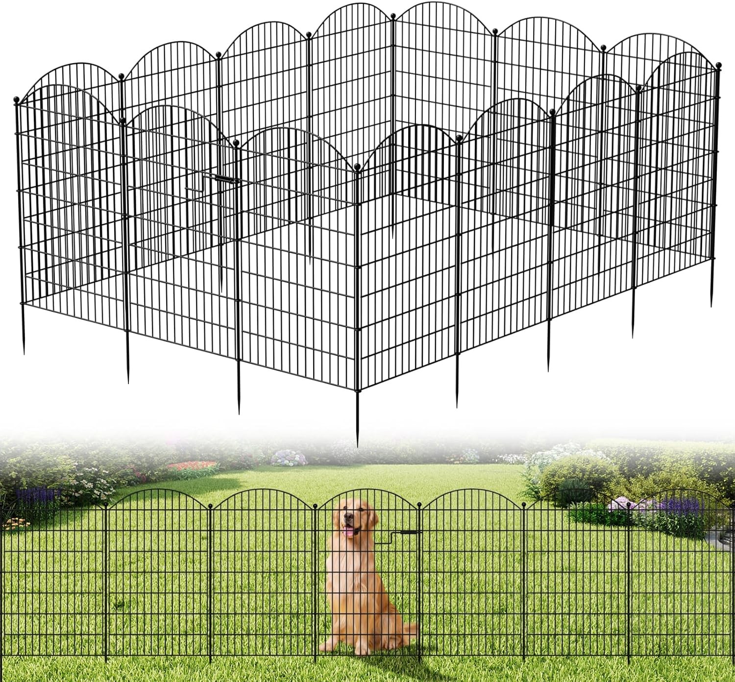 SLSY Metal Garden Fence Animal Barrier with Gate No Dig Dog Pet Fence 7/13 Panel