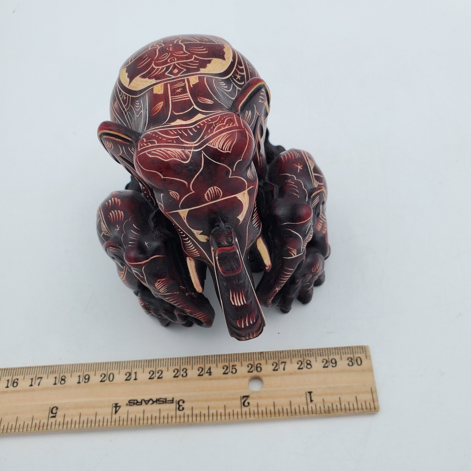 Elephant Family Hand Carved Figurine Statue Himalayan Handmade Nepal Resin