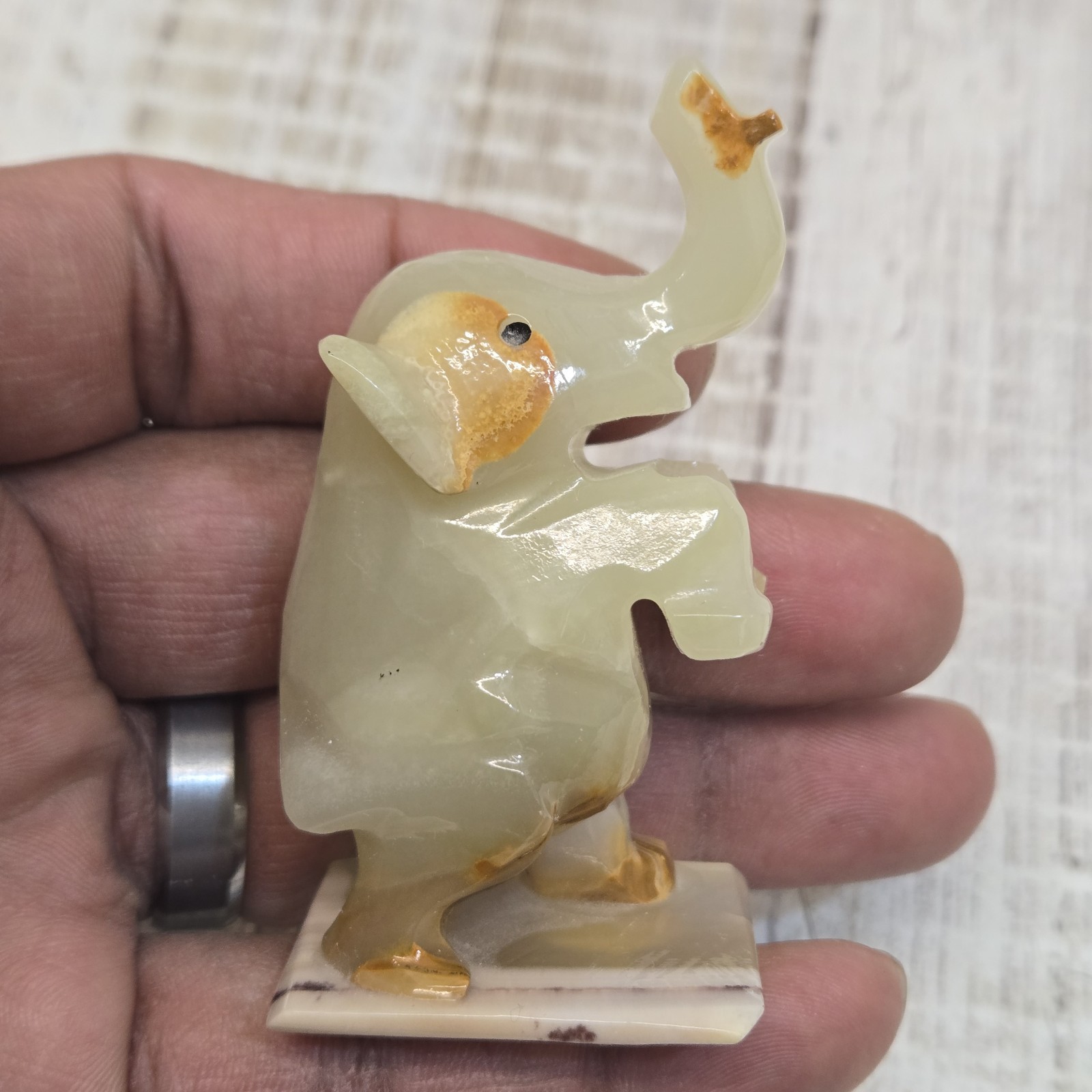 Lot Of 4 Vintage Hand Carved Marble/ White Onyx Quartz Stone Elephants