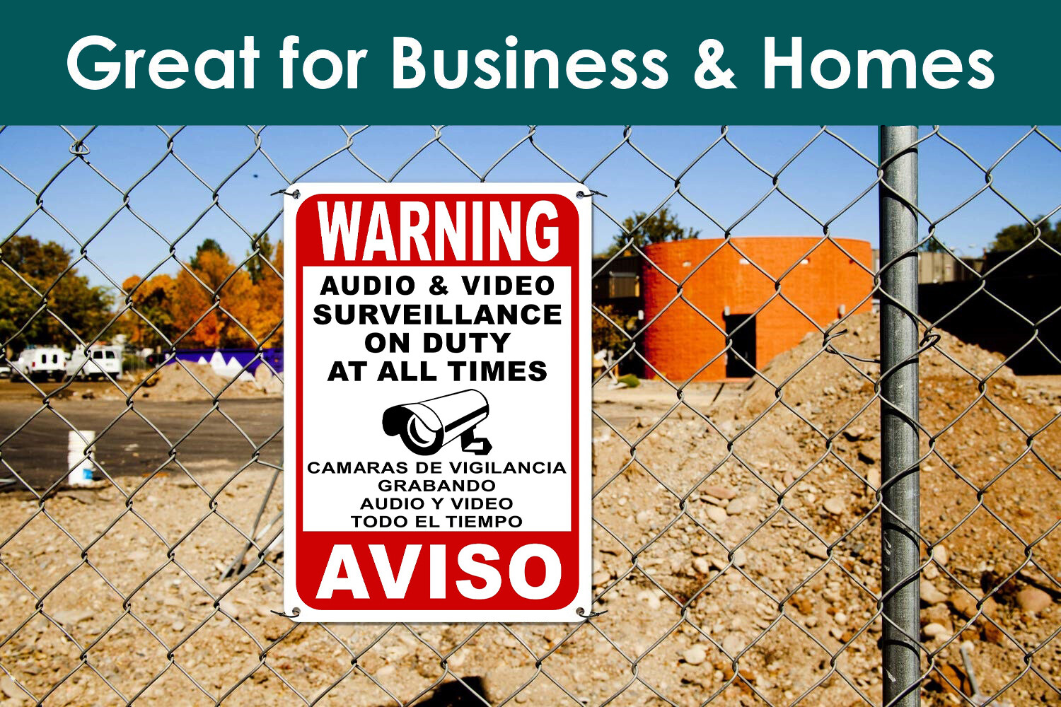 Surveillance signs Warning Security cctv sign Audio Video Camera Spanish English