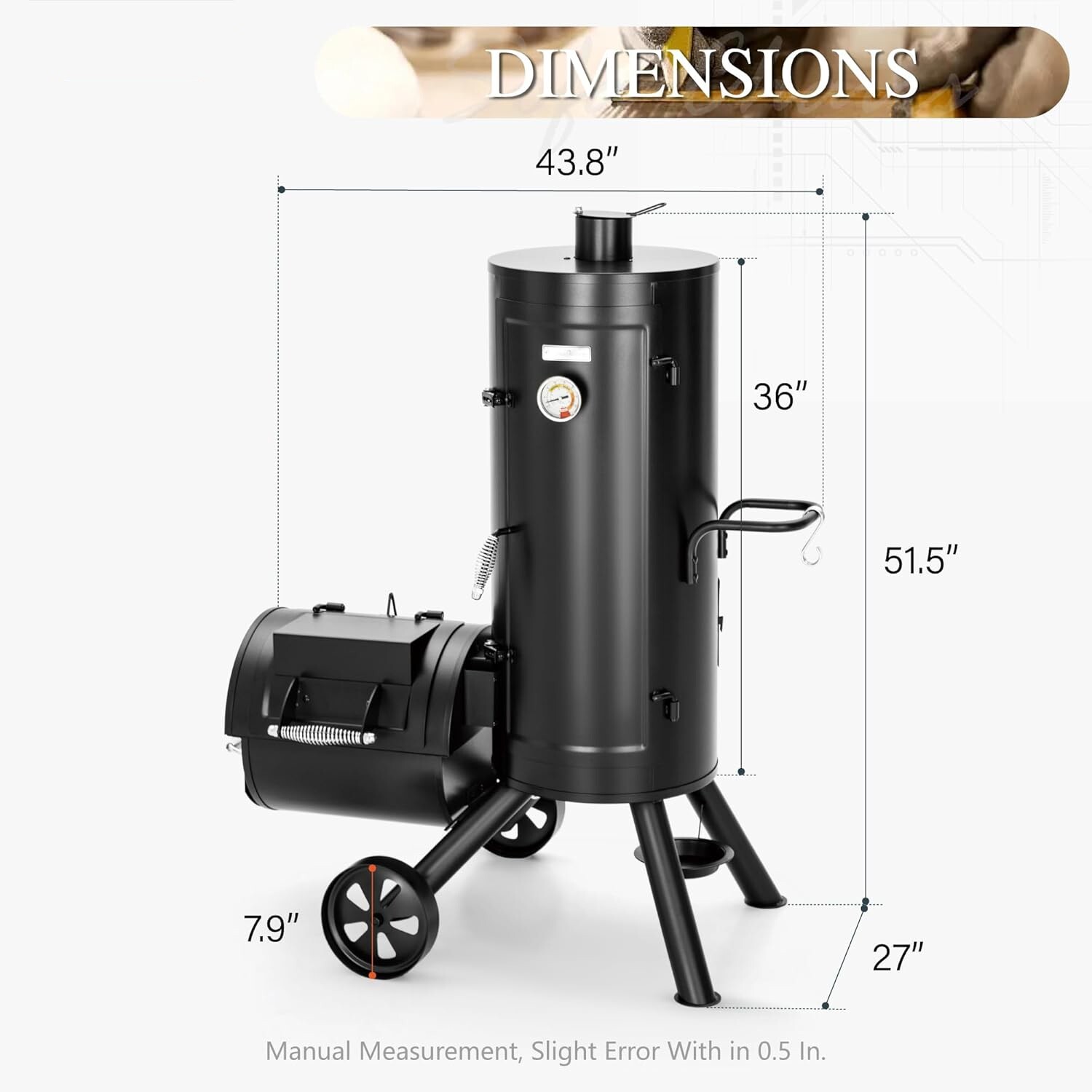 Heavy Duty Vertical Offset Charcoal Smoker Grills Extra Large Outdoor BBQ Grill