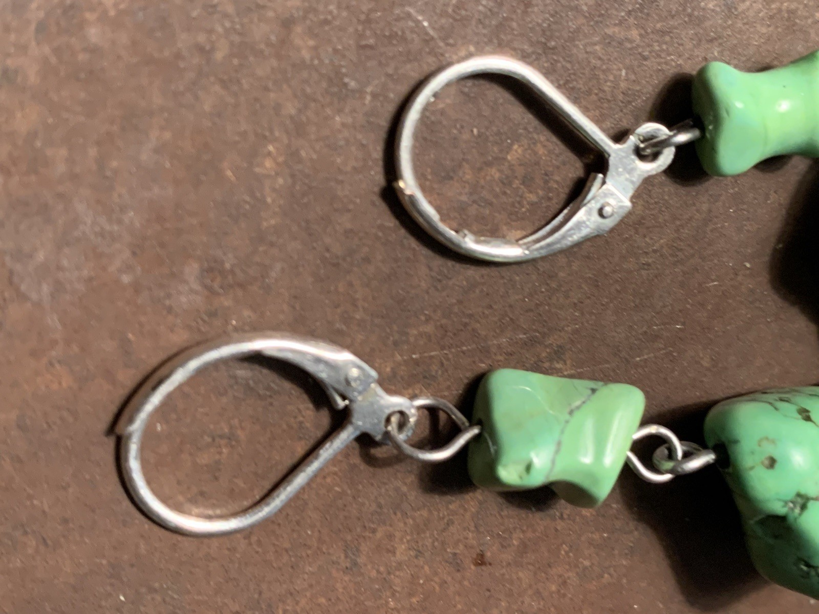 Gorgeous Artisan Chunk Bright Green Turquoise Dangle Stone Earrings