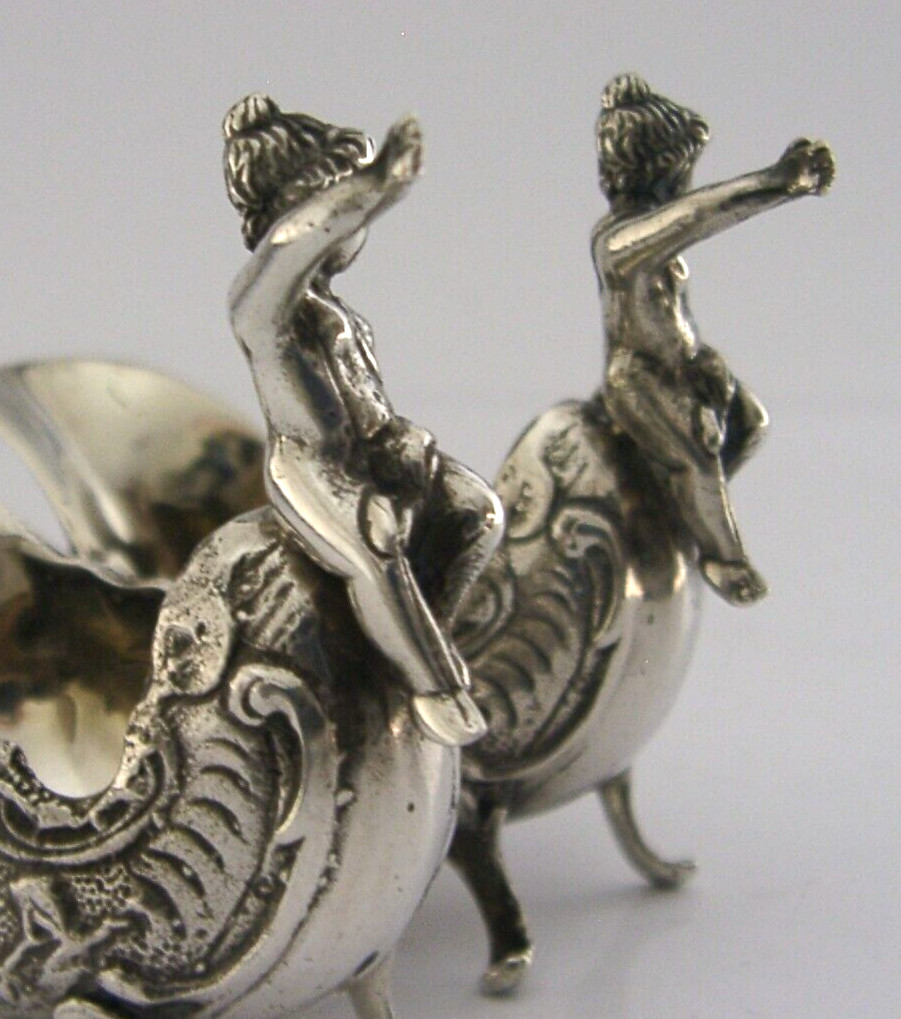 SUPERB CAST HANAU SOLID STERLING SILVER CHERUBS SALT CELLARS c1900 ANTIQUE
