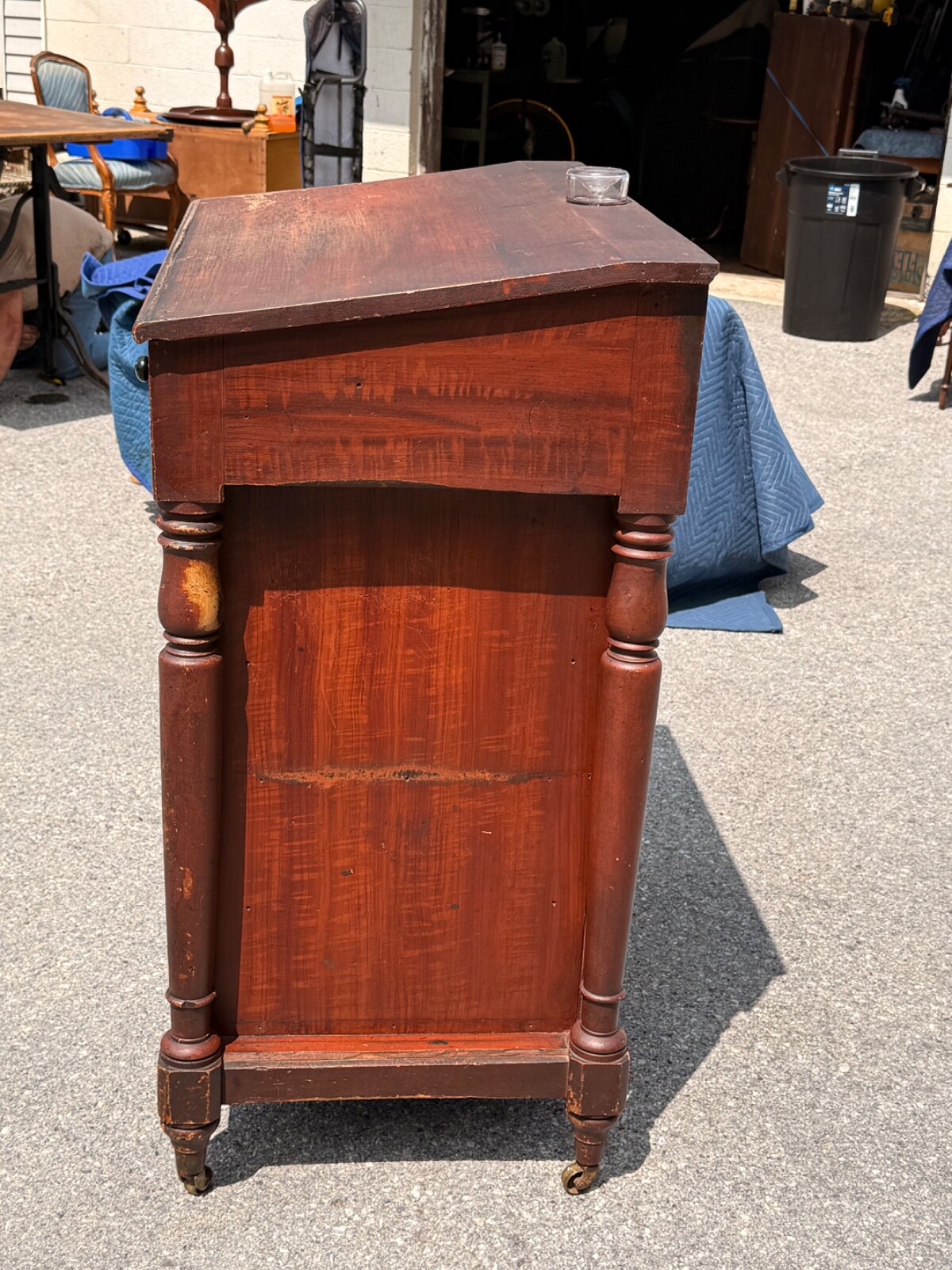 Antique paint decorated primitive country store cabinet cupboard podium folky