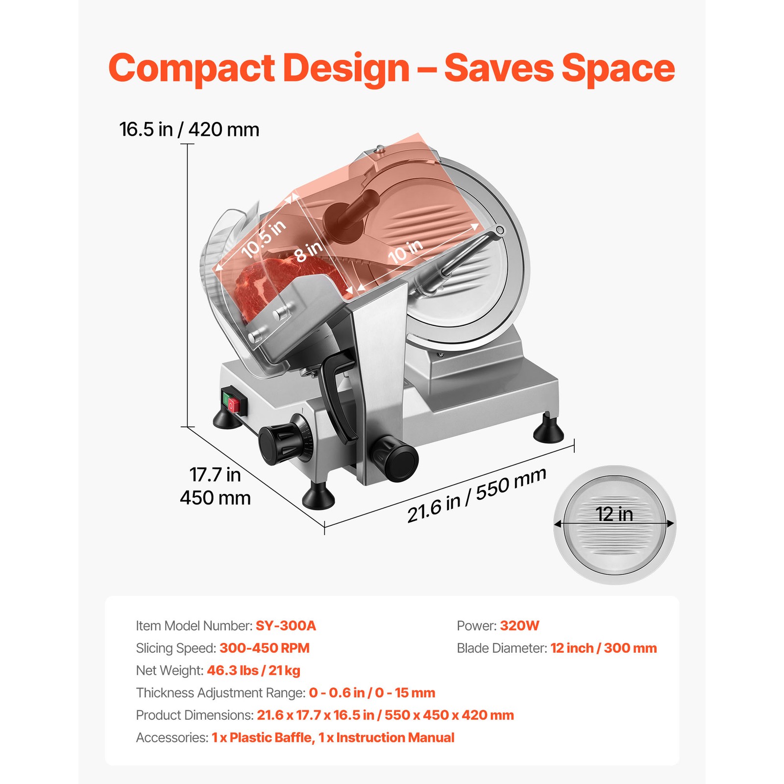 Uimoso 320W Commercial Meat Slicer 12" Blade Electric Deli Food Slicer Cutter