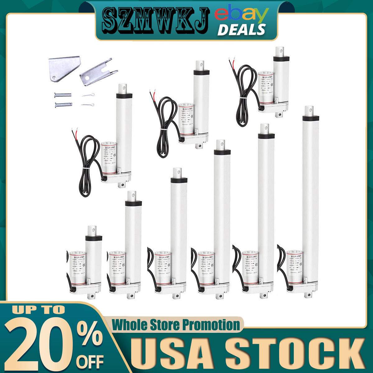 Linear Actuator 12V Heavy Duty 1500N 330lbs Lift +Brackets Auto Motor Car Solar