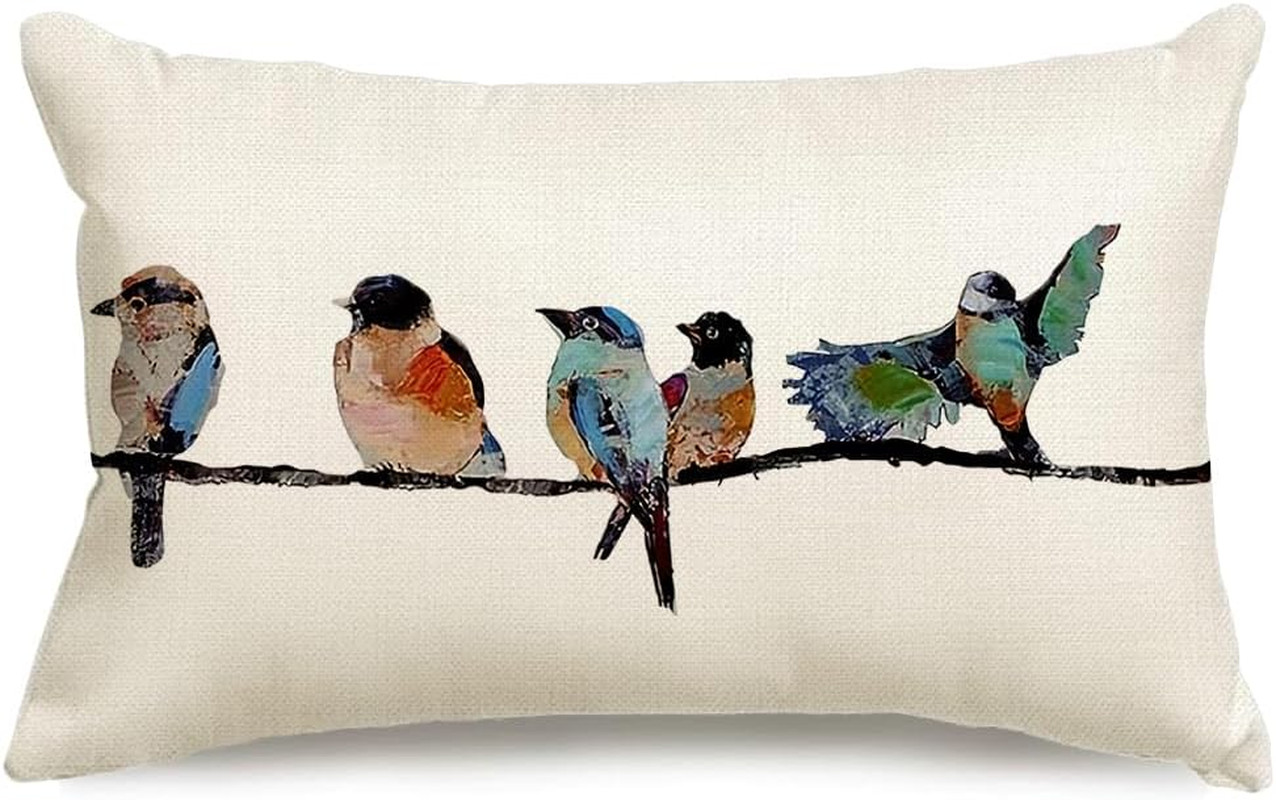 12x20 Lumbar Pillow Decorative Throw Pillows,Small Hand-Painted Outdoor Birds Pi