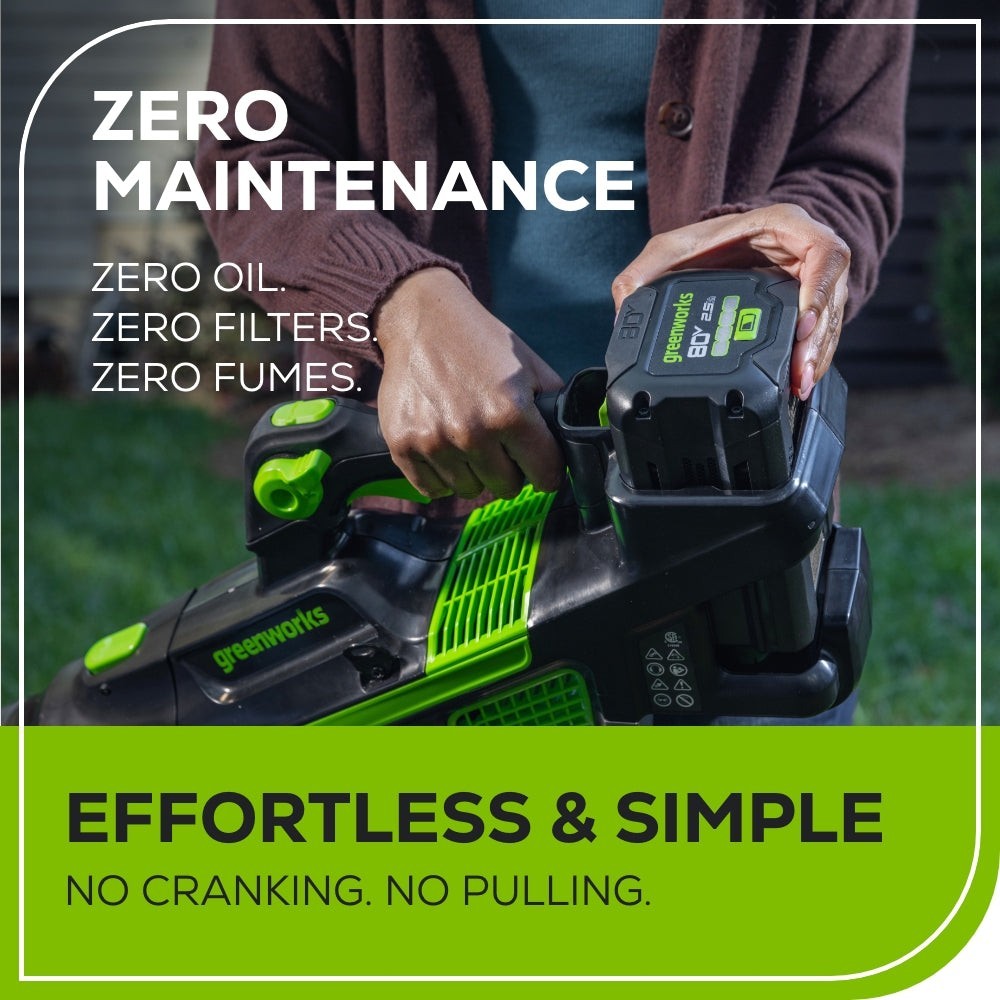 Greenworks 80V 800CFM Leaf Blower w/ 4Ah Battery 2A Charger & Shoulder Strap