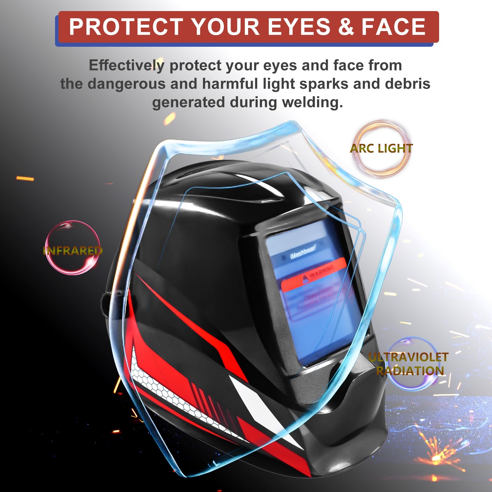 3.93''X3.54'' Large Viewing Welding Helmet Solar Power Auto Darkening Weld Hood