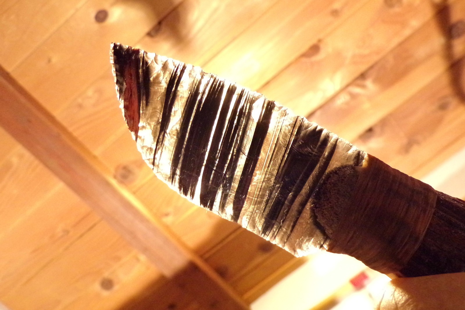 Tri Flow Obsidian Cody Knife W Elk Antler & Walnut End Cap Handle Flintknapping