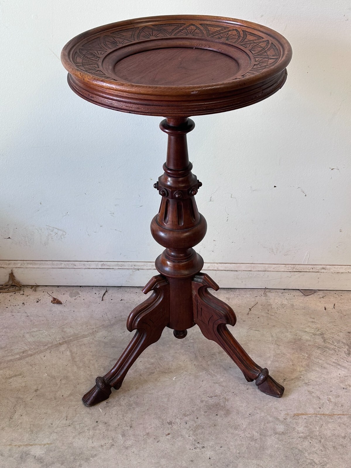 Antique Rennaissance Revival Victorian walnut stand Card Table Pedestal 1870