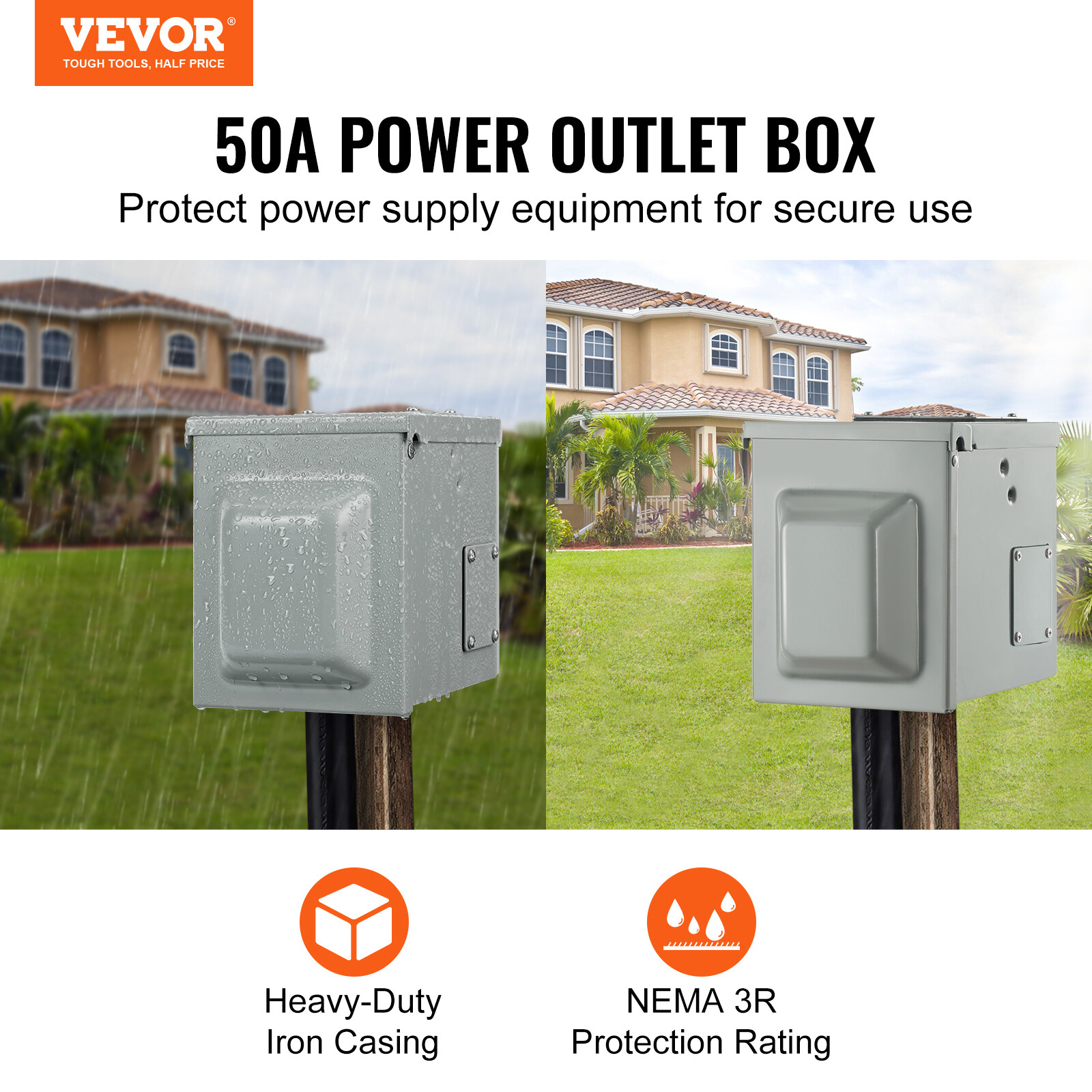 VEVOR 50A RV Power Outlet Box 125/250V Electrical Outdoor Receptacle NEMA 14-50R