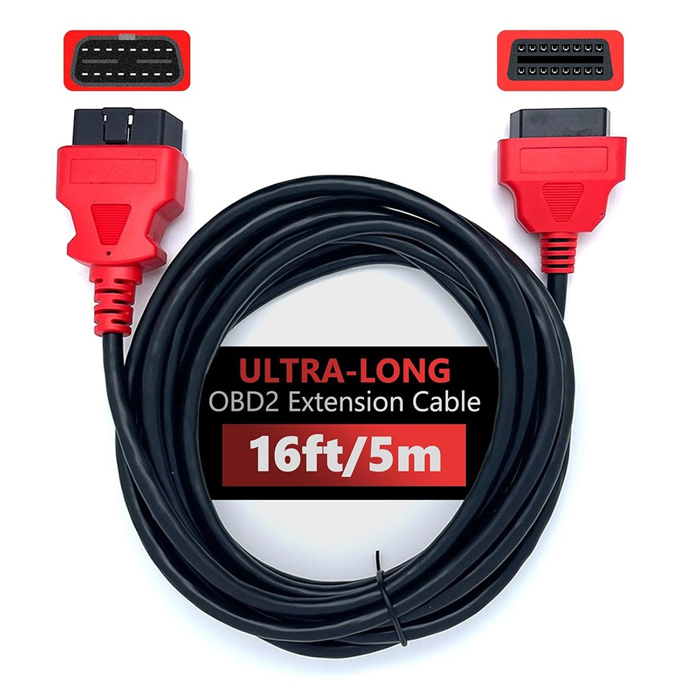 16ft/5m Ultra-Long OBD2 Extension Cable 16-Pin OBD-II Male to Female Diagnostic