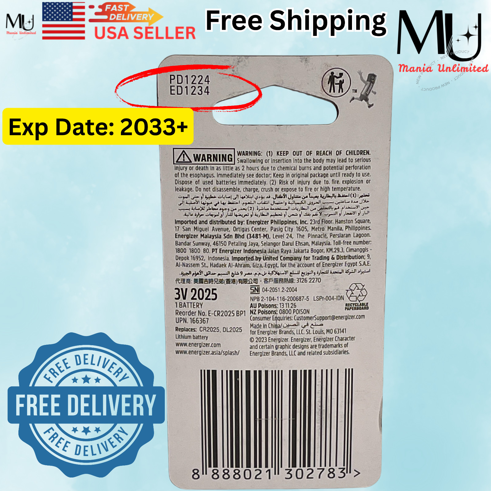 2 Pack Energizer CR2025 Fresh Stock 3V LITHIUM Battery DL2025 ECR2025 EXP 2033+