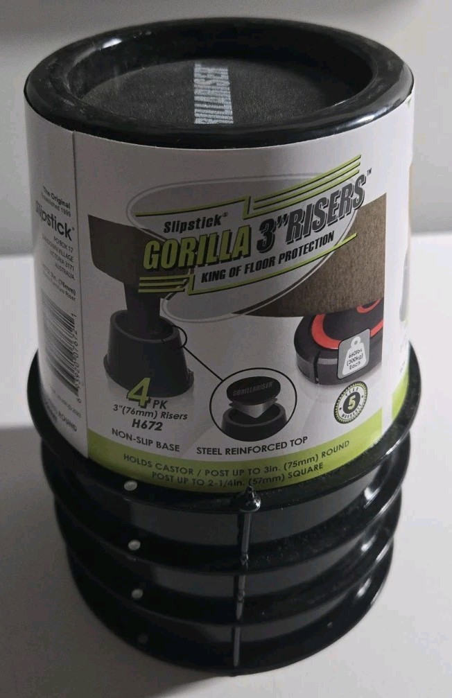 Gorilla H672 Floor Protection 3 in. Black Furniture/Bed Risers (Set of 4)