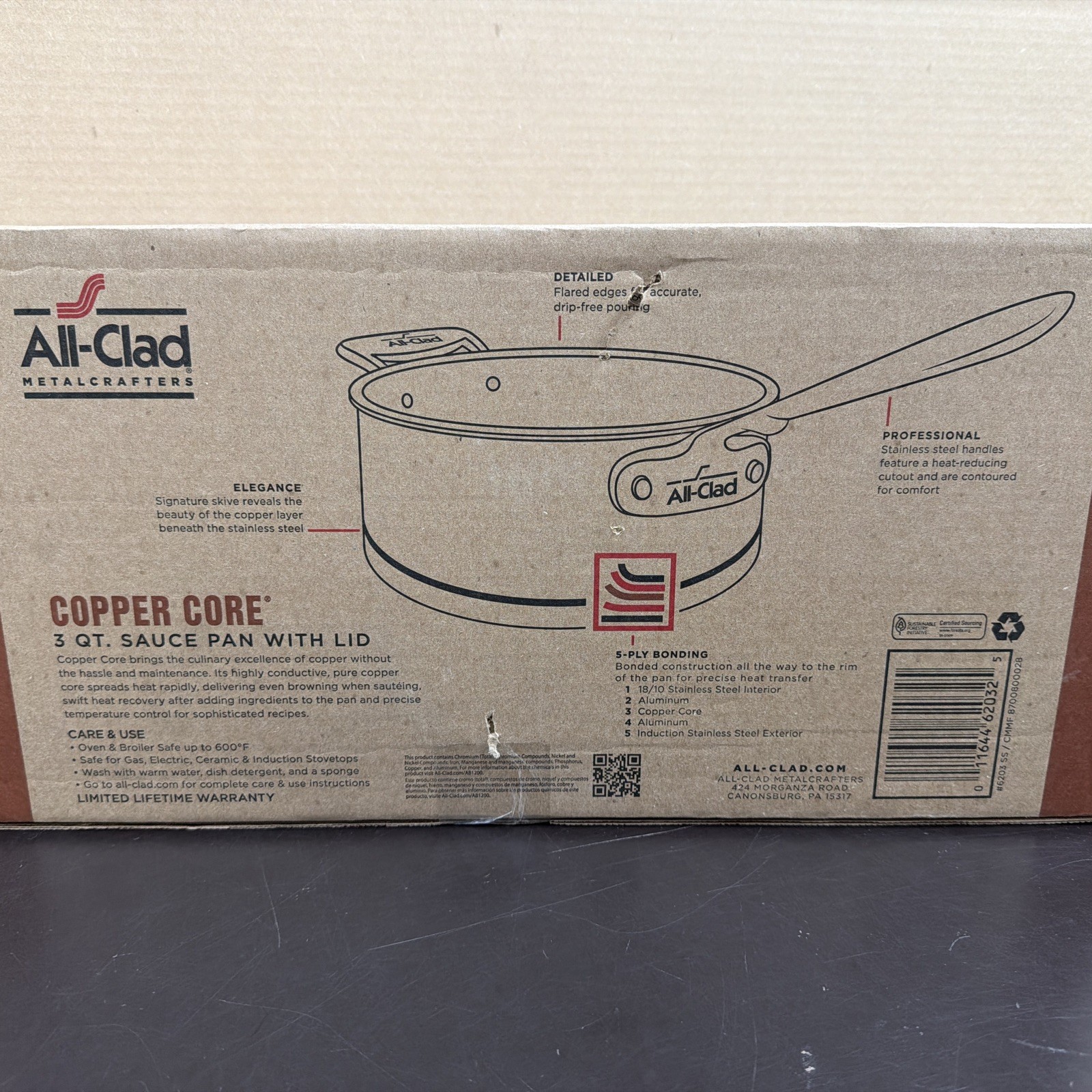 All-Clad 6203 SS Copper Core 3 Quart Saucepan - Silver