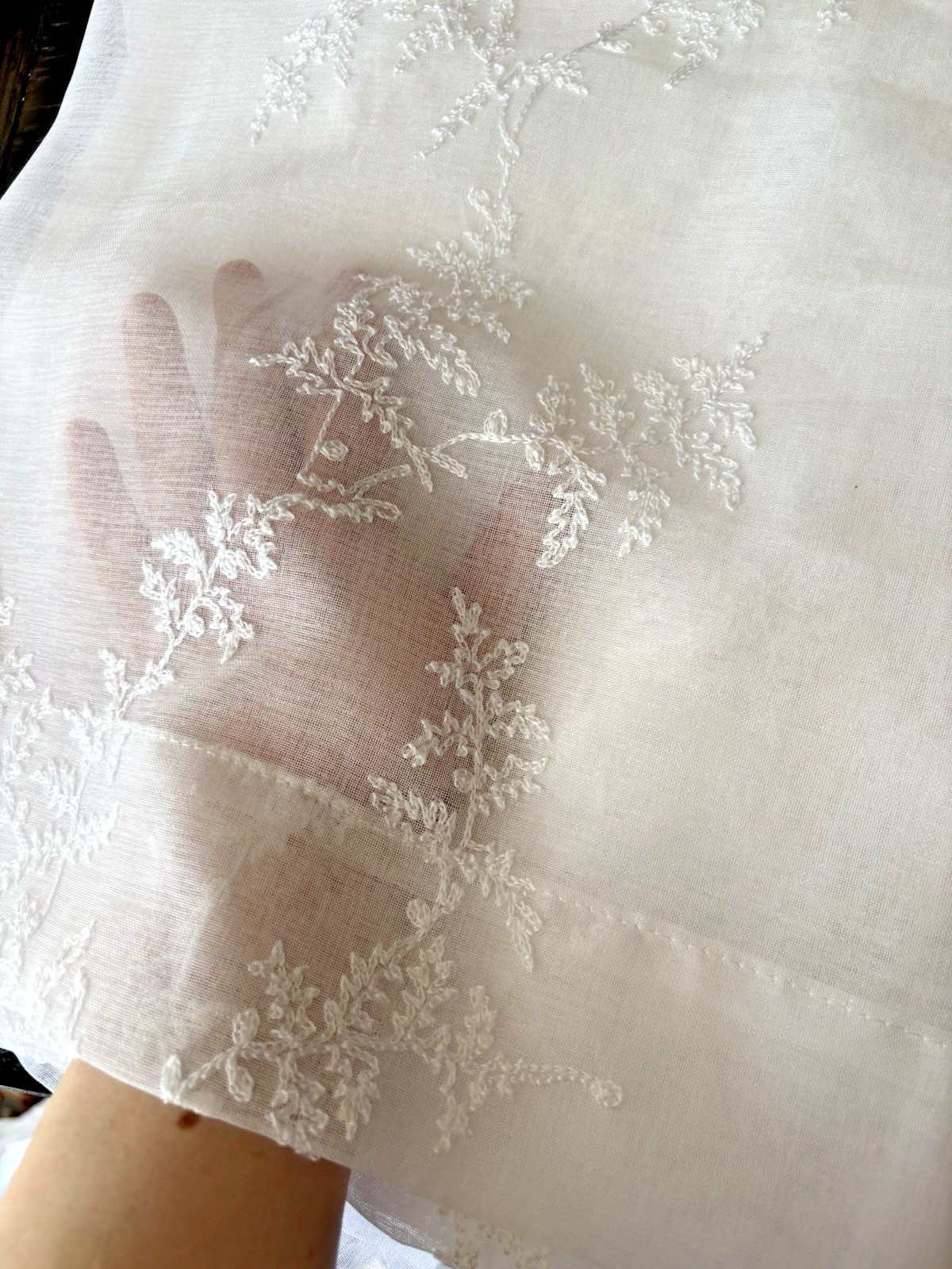 Laura Ashley Window Curtains 4 FOUR Panels 38 x 84 White Sheer Embroidered