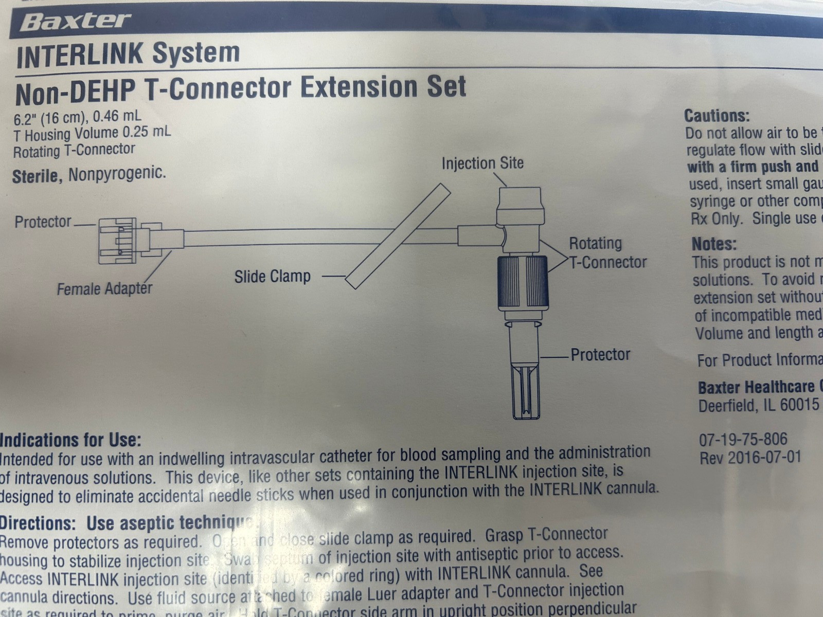*50-Pieces* Baxter Interlink T-Connector Straight-Type 6.2" Extension Set 2N3328