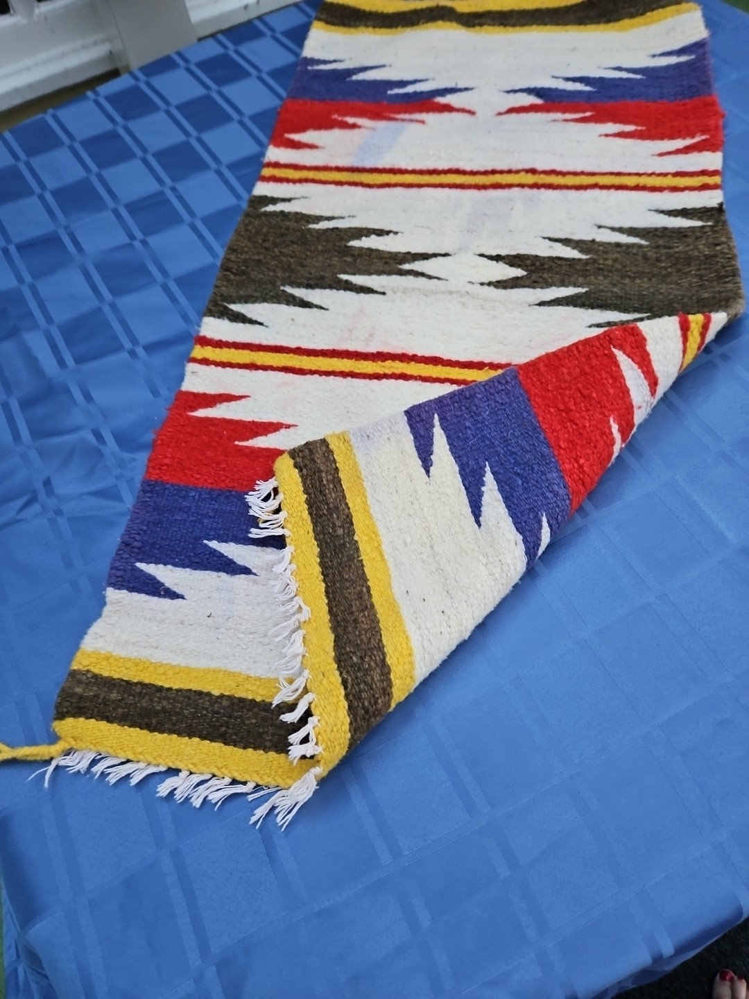 Vintage Navajo Rug Small Native American Indian 20x39 Geometric Weaving Antique