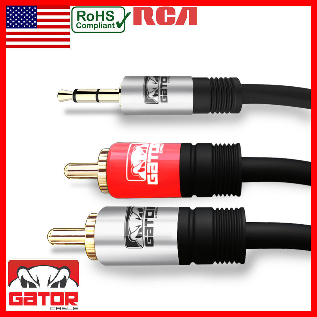 AUX Auxiliary 3.5mm Audio Male to 2 RCA Y Male Stereo Cable Cord Wire Plug