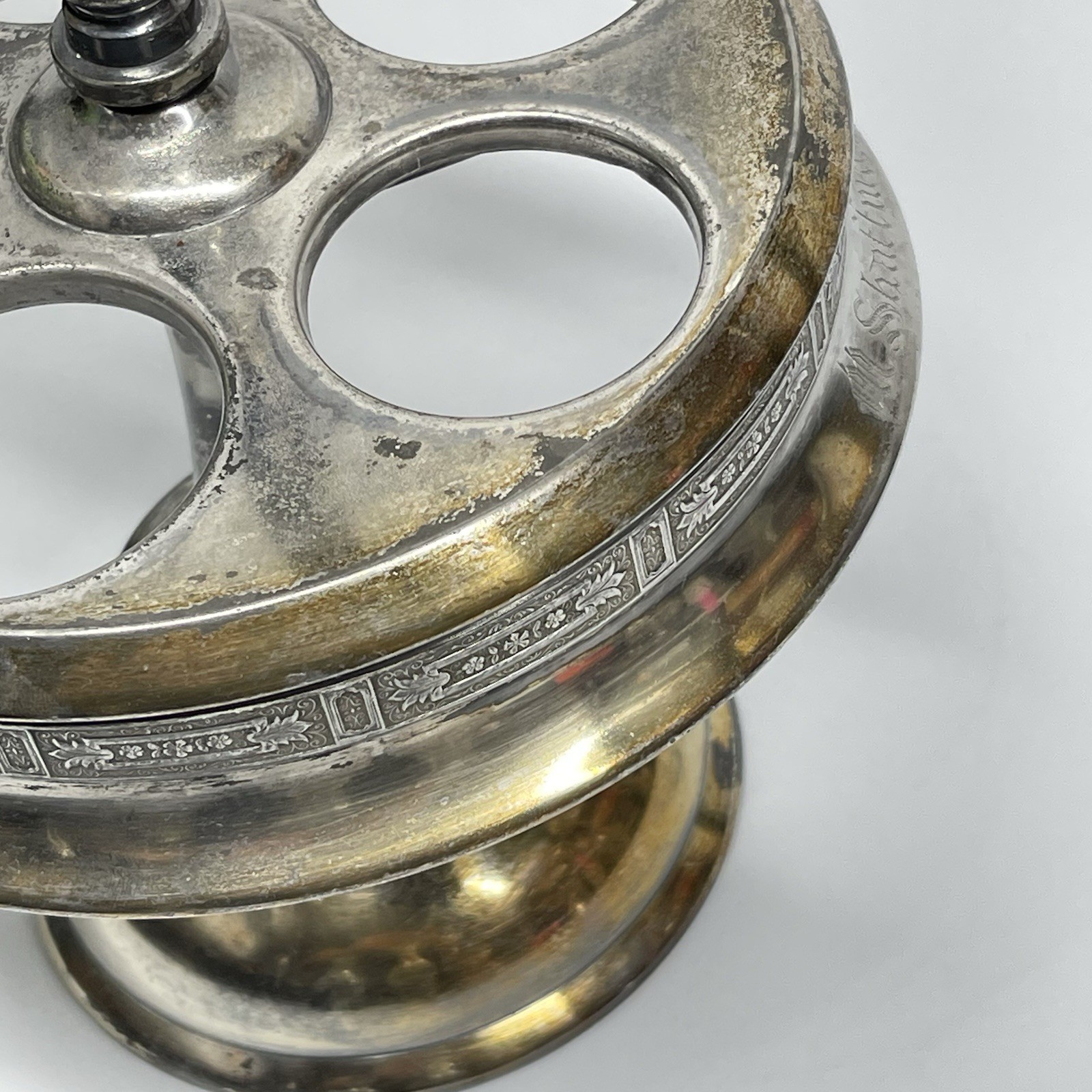 Antique 1800s Hall Elton Cruet Set Condiment Caddy Victorian Era Etched Glass