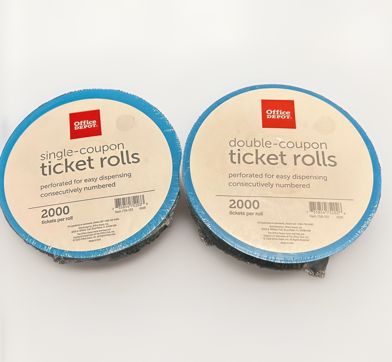 Roll of 2000 Gray Double Stub Raffle Tickets & Single Admit One Office Depot