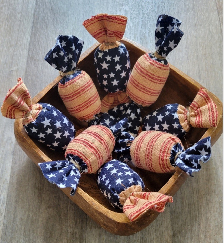 Bowl Filler Americana Patriotic Ornie Fabric 8 Pcs Candy Tier Tray Fabric Decor