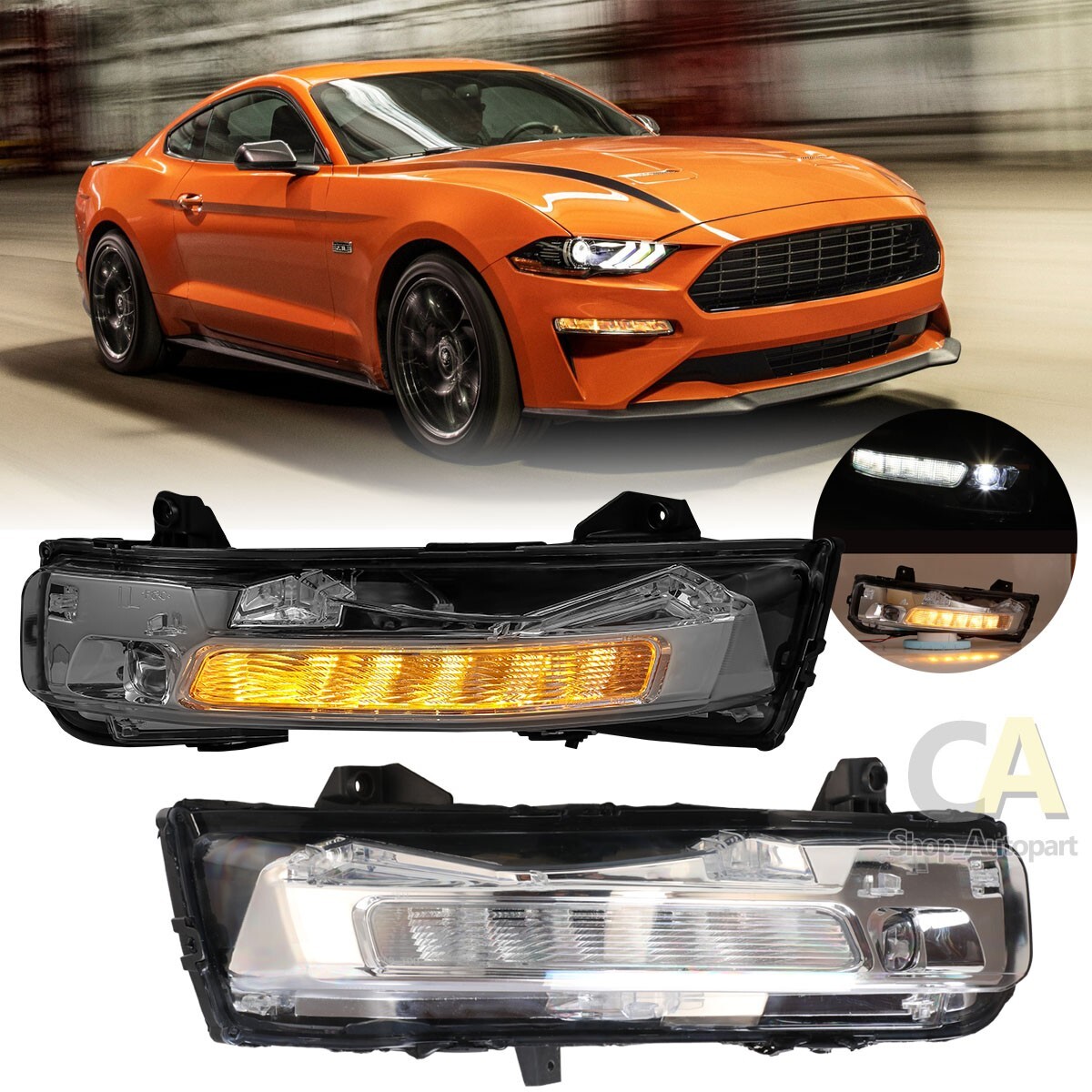 PAIRS Fog Lights For 2018-2022 Ford Mustang LED DRL 18-22 Sequential Turn Signal