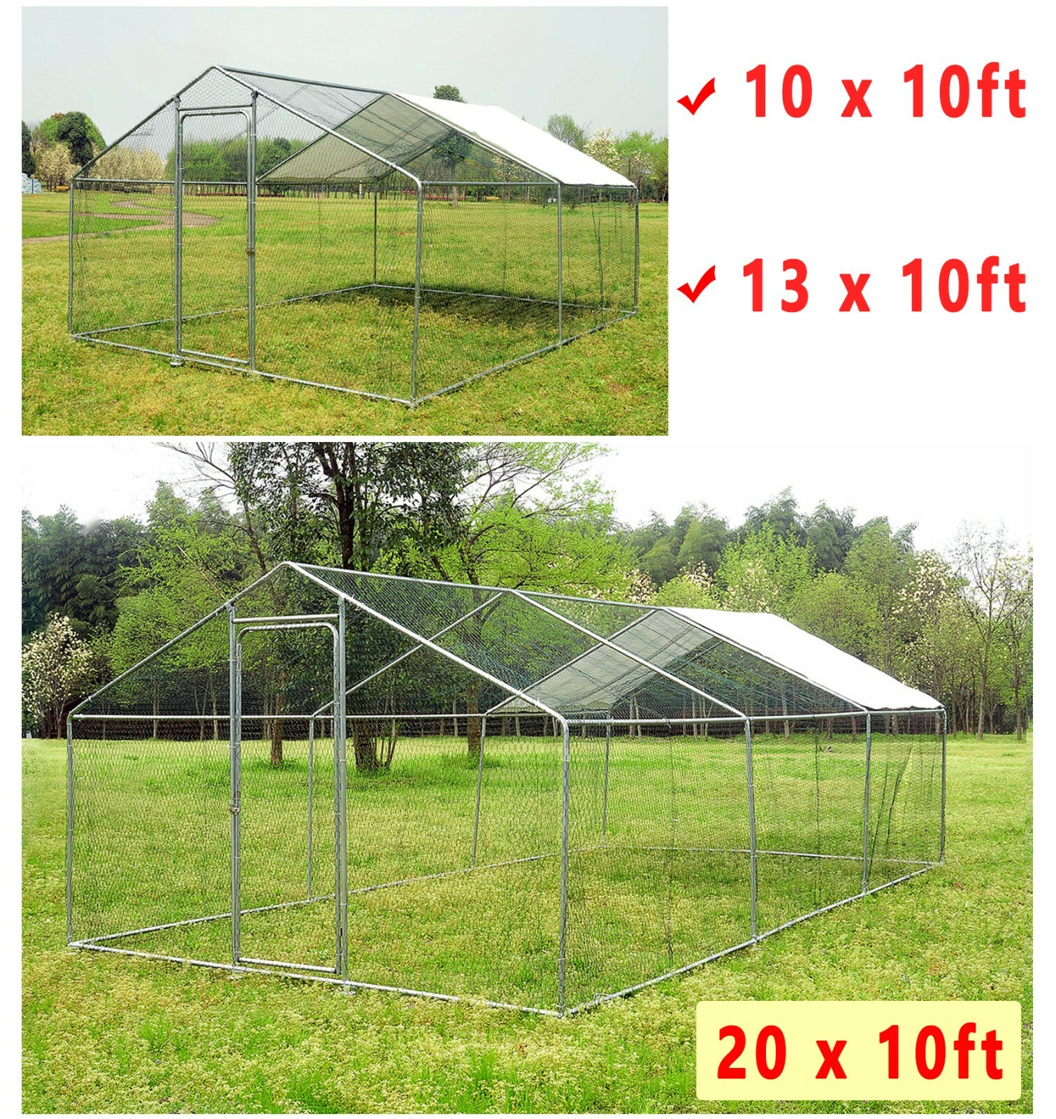 10x10'/ 13x10'/ 20x10' Chicken Coop Run Hen House Enclosed Backyard Poultry Cage