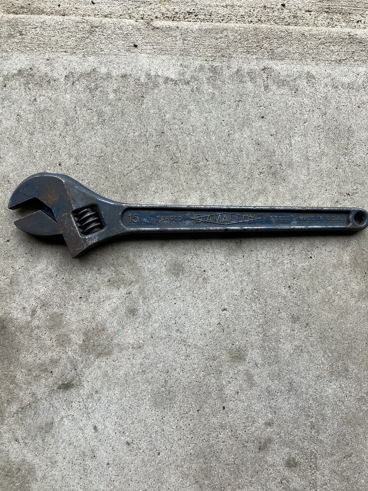 Vtg USA Diamalloy Diamond 15" Adjustable Wrench Square Jaws Fully Adjusts