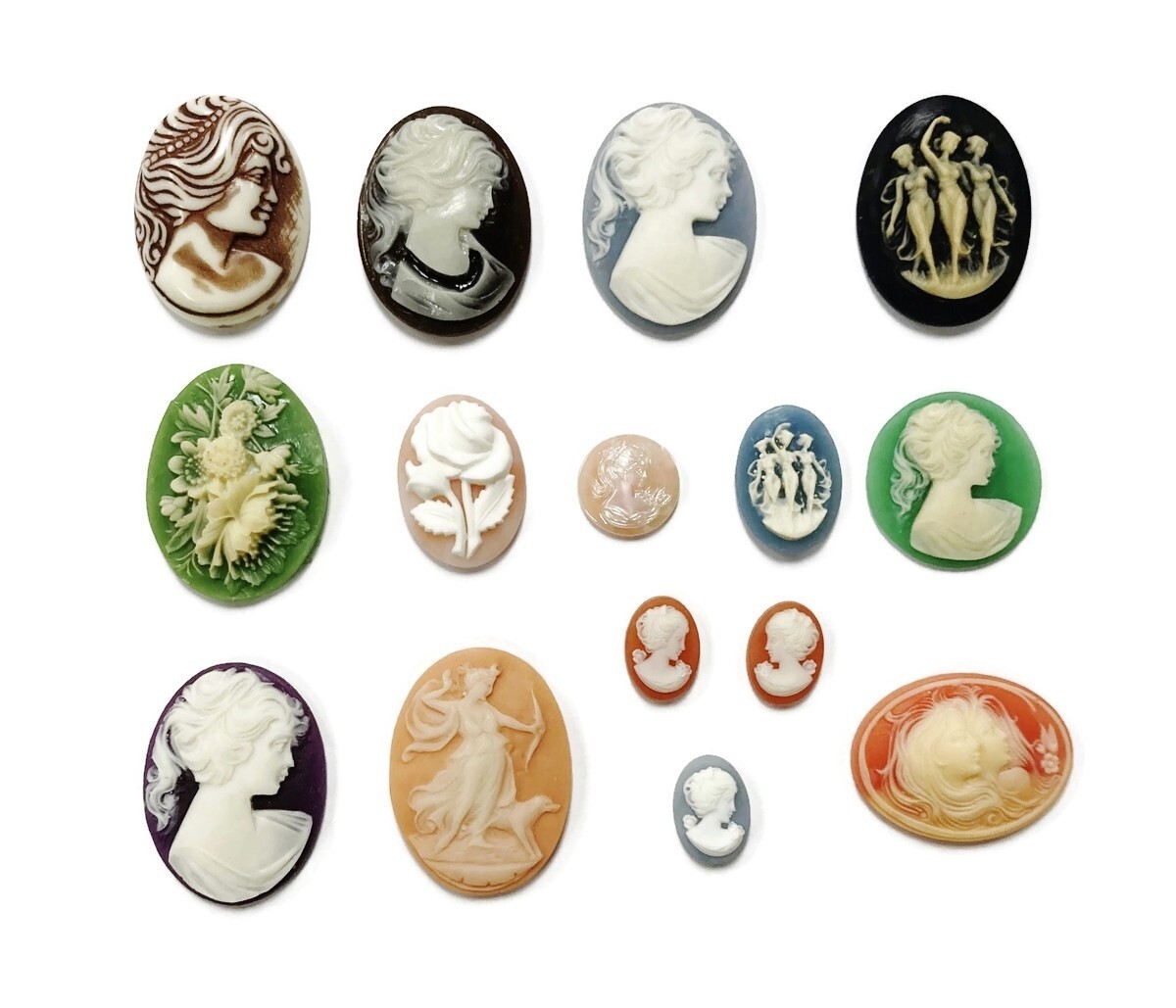 15 Vintage Resin Cameos (West German, Hong Kong, Japan) DIY Jewelry Crafting C82