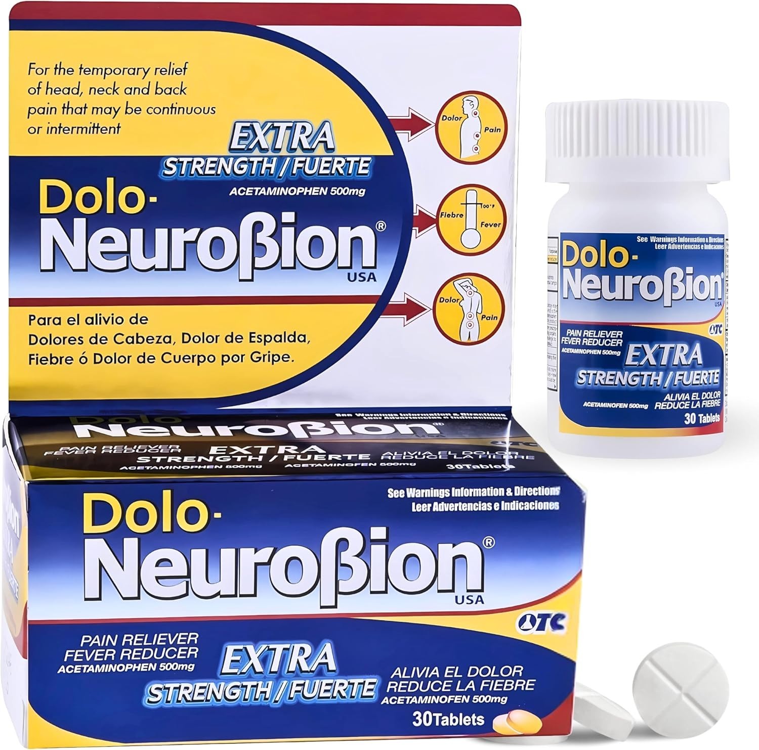 Dolo Neurobion 30 Tablets - Pain Reliever, Fever Reducer, Extra Strength, Fuerte