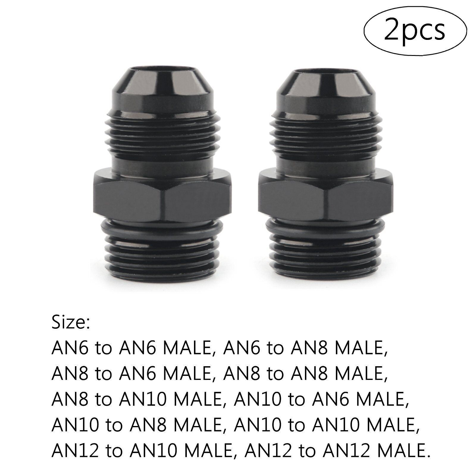 2PCS AN6 AN8 AN10 Flare to 6AN 8AN 10AN ORB Male O-Ring Fitting Adapter Black