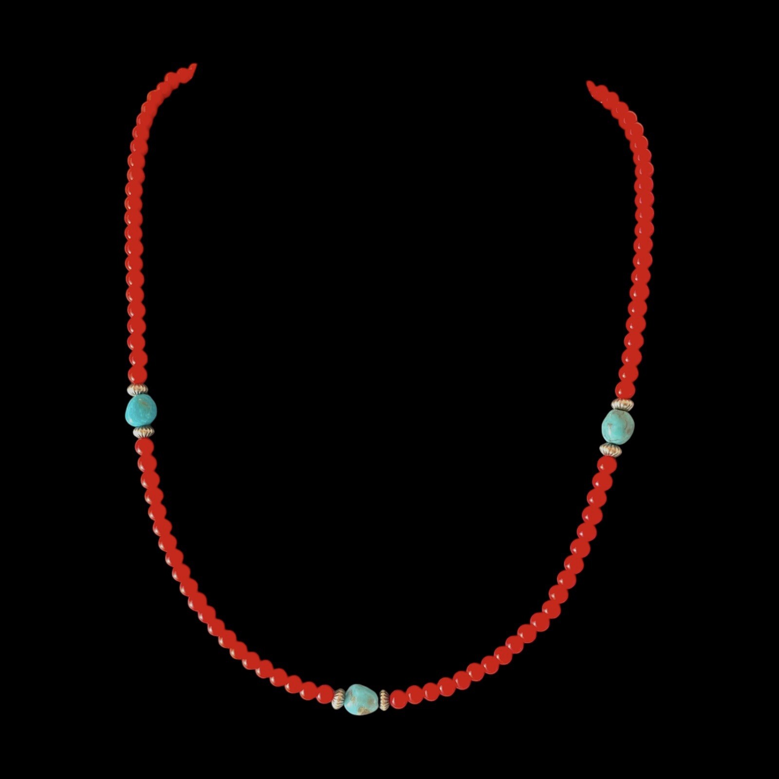 Native American Coral & Kingman Turquoise Necklace w/ Navajo Pearls