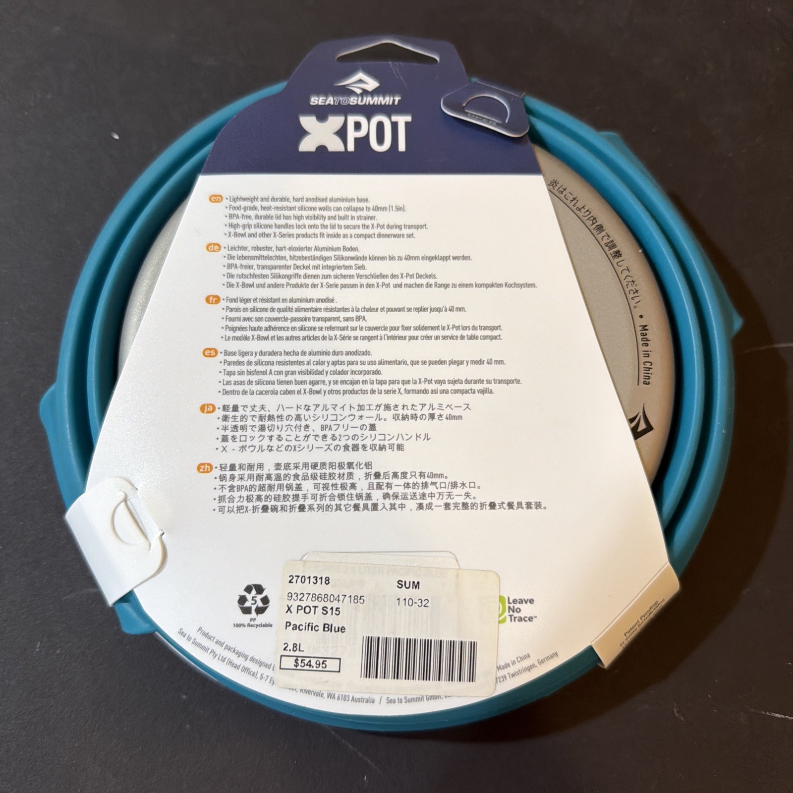 Sea to Summit X‑Pot 2.8L Collapsible Cooking Pot Teal Lightweight New w/ Tags