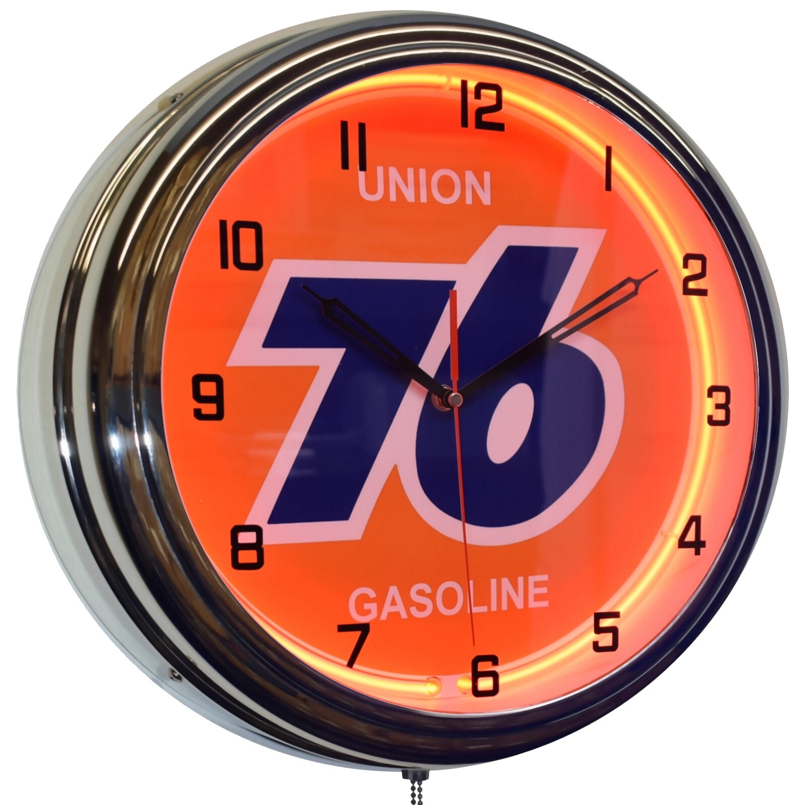 16" Union 76 Gas Oil Neon Clock Man Cave Garage Gas Station Decor (Orange)