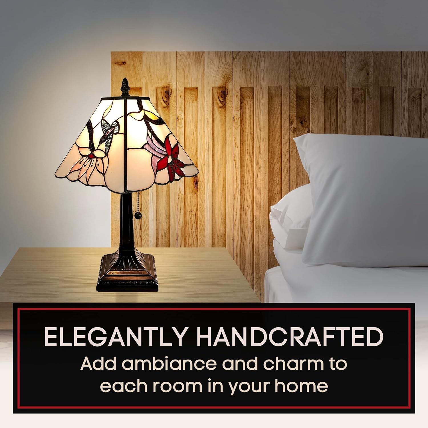 Tiffany Style Table Lamp Small Pink Hummingbird Office Nightstand Living Rm 15"