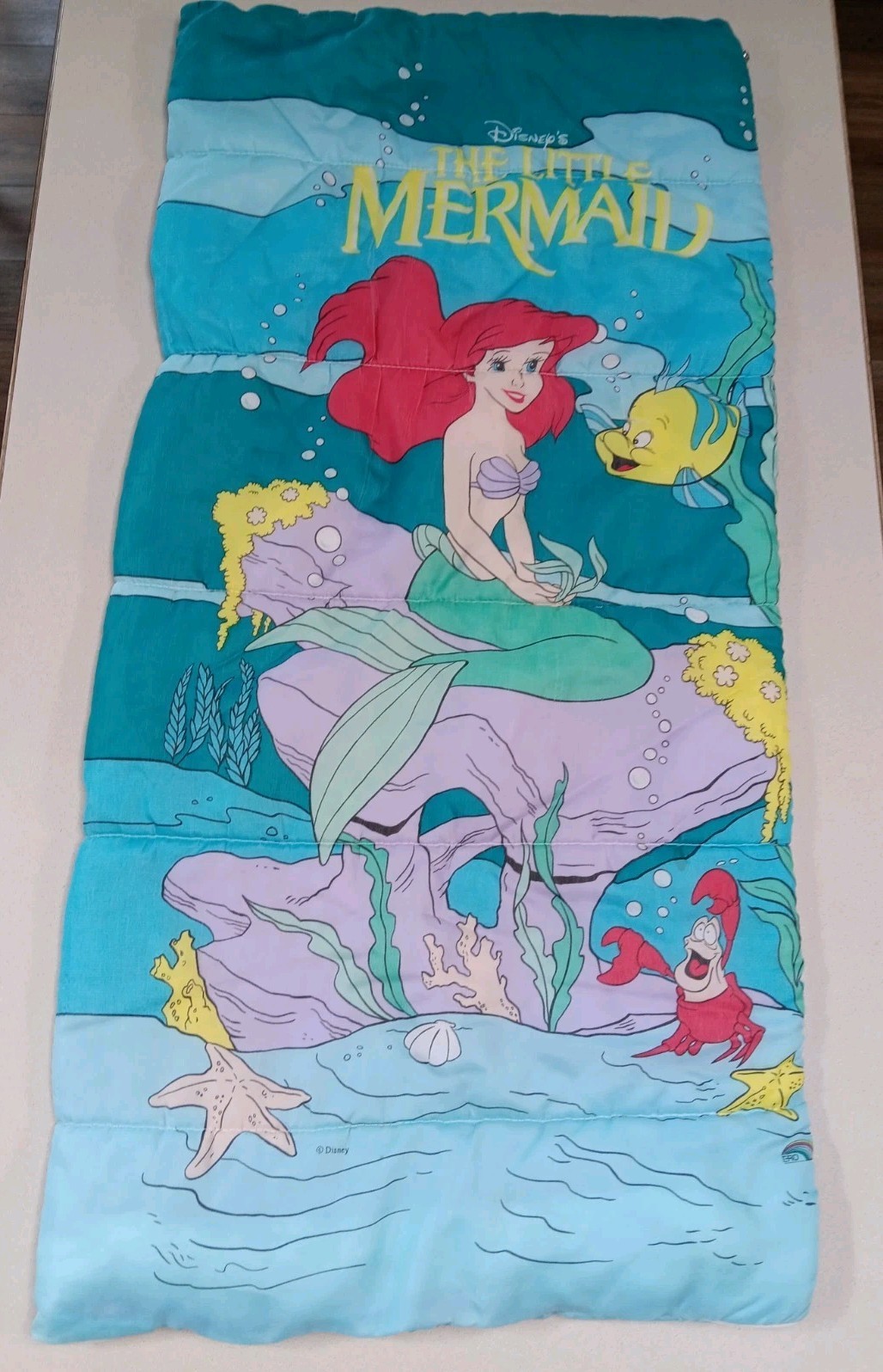 Vintage The Little Mermaid Ariel Sleeping Bag Fleece Zipper 55"x27" 90’s READ
