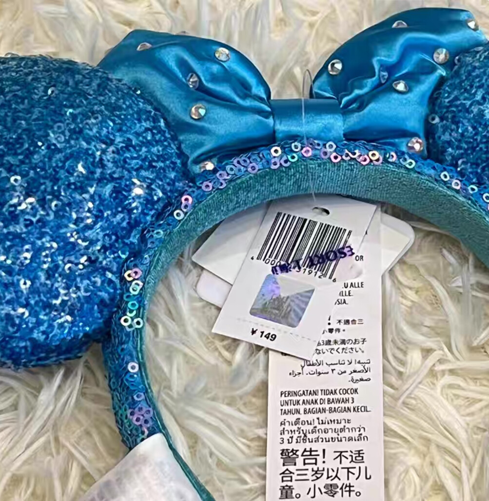 Disney-Parks Blue Aqua Sequin Diamond Minnie Mouse Mickey Ears Headband 2023