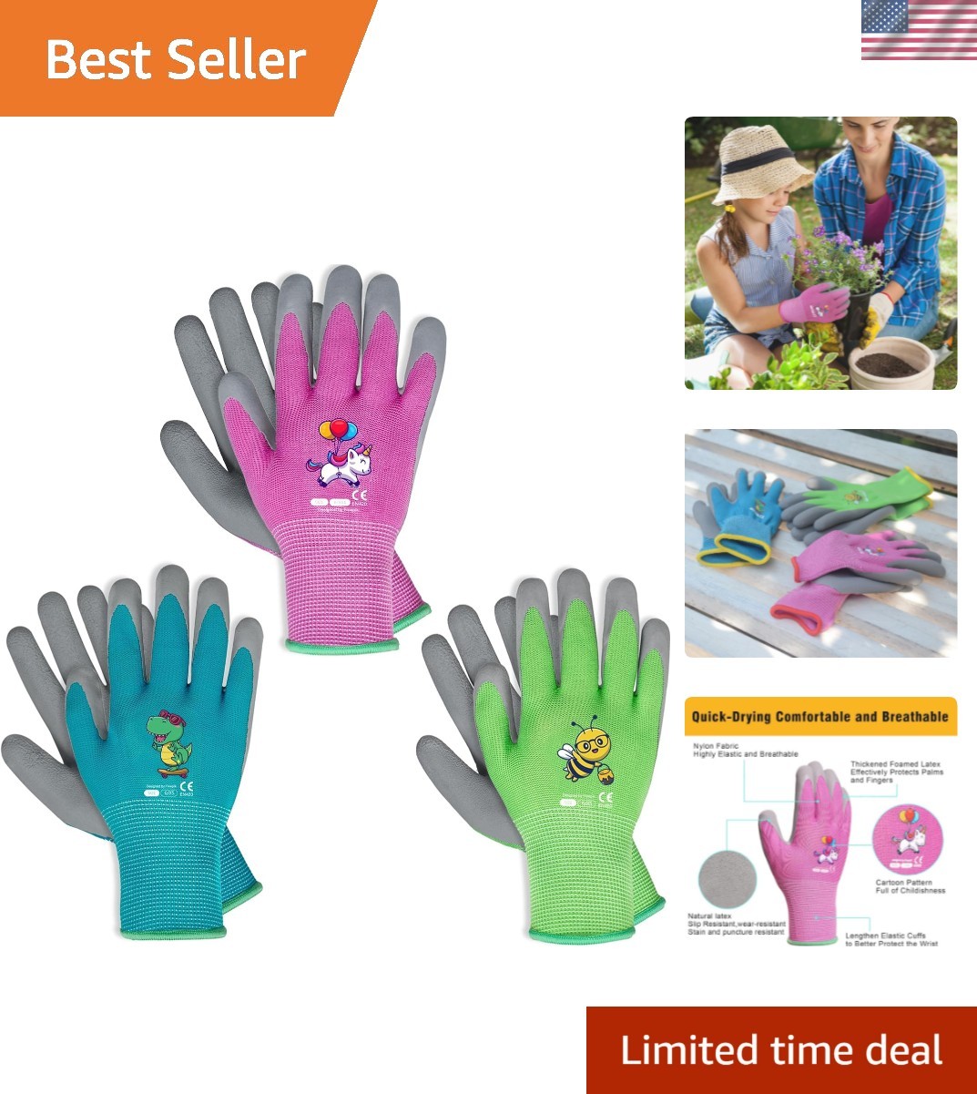 Ages 5-7 Kids Gardening Gloves,Yard Work Gloves for Toddlers, Youth, Girls, B...