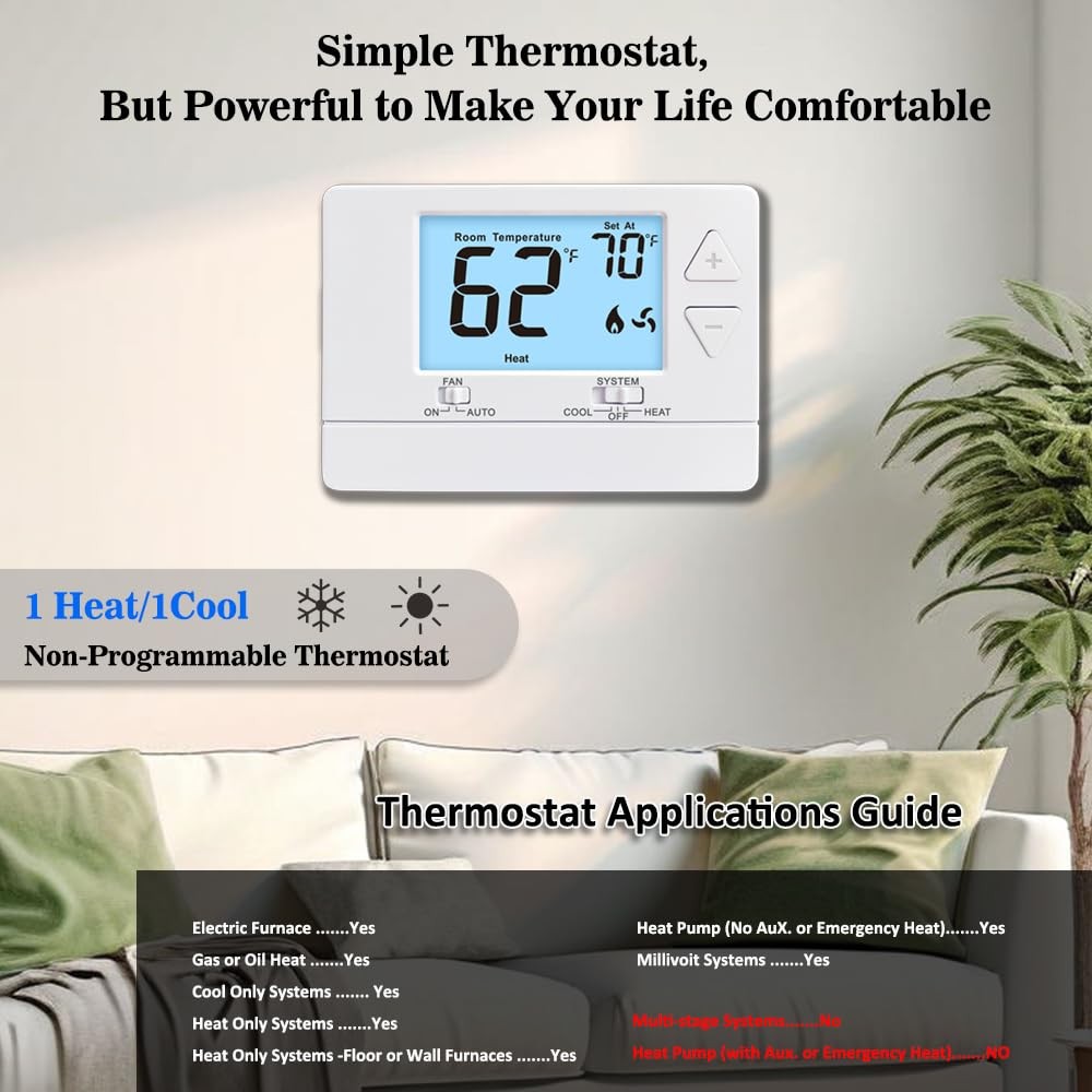 NonProgrammable Thermostat for Home, Digital Energy-Saving Thermostat,Single-