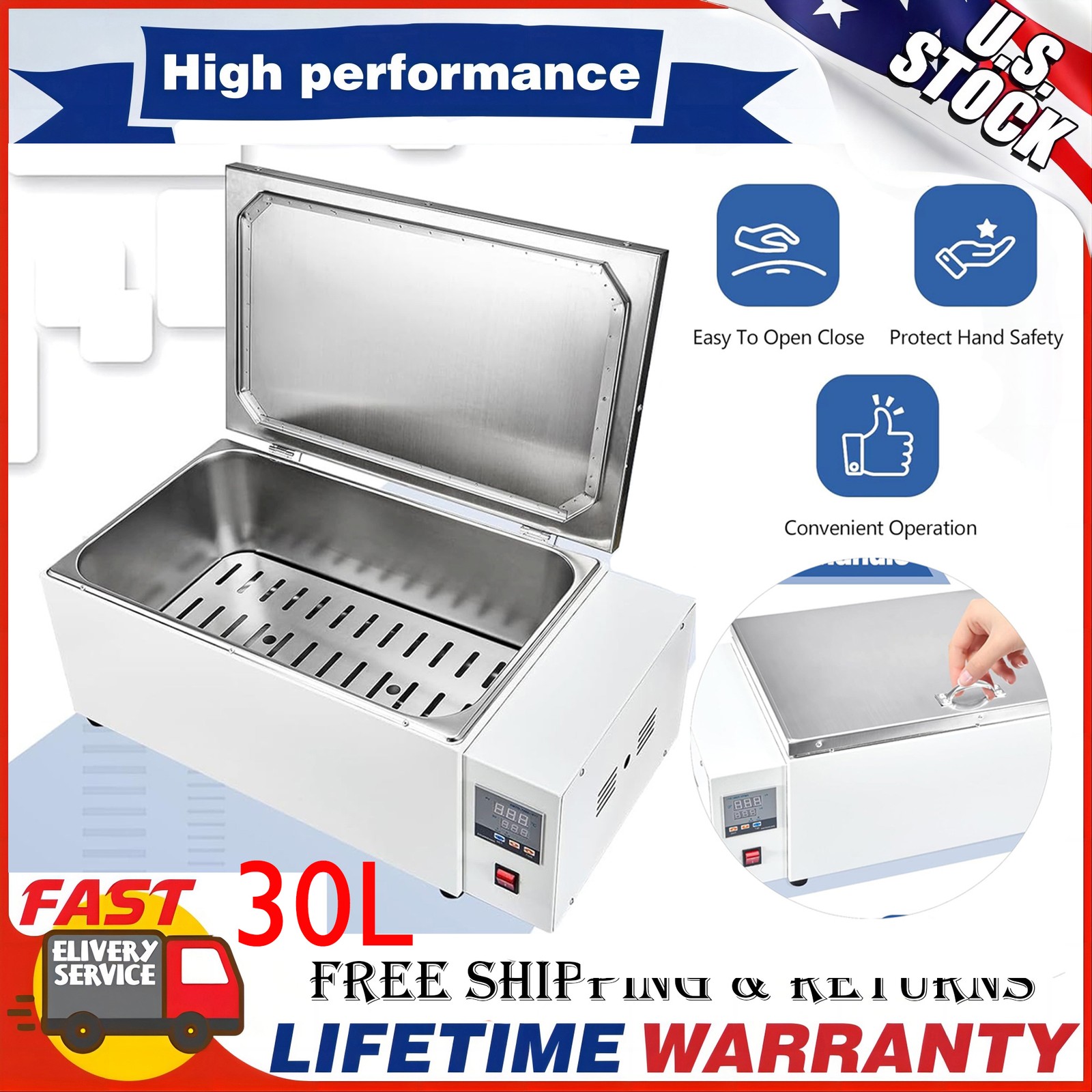 New Water Bath 30L Laboratory 1500w Digital Thermostatic 304 Stainles HH-600 US