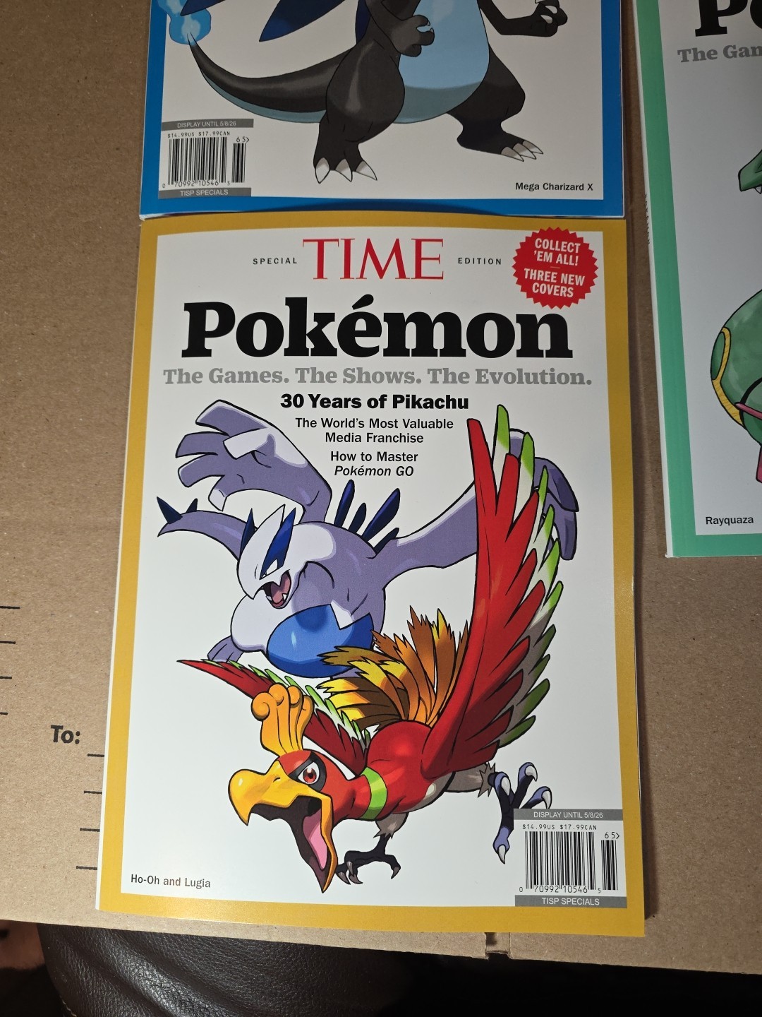 Pokemon Time Magazine 3 Of 3 New Covers Rayquaza, Lugia Ho Oh, Mega Charizard