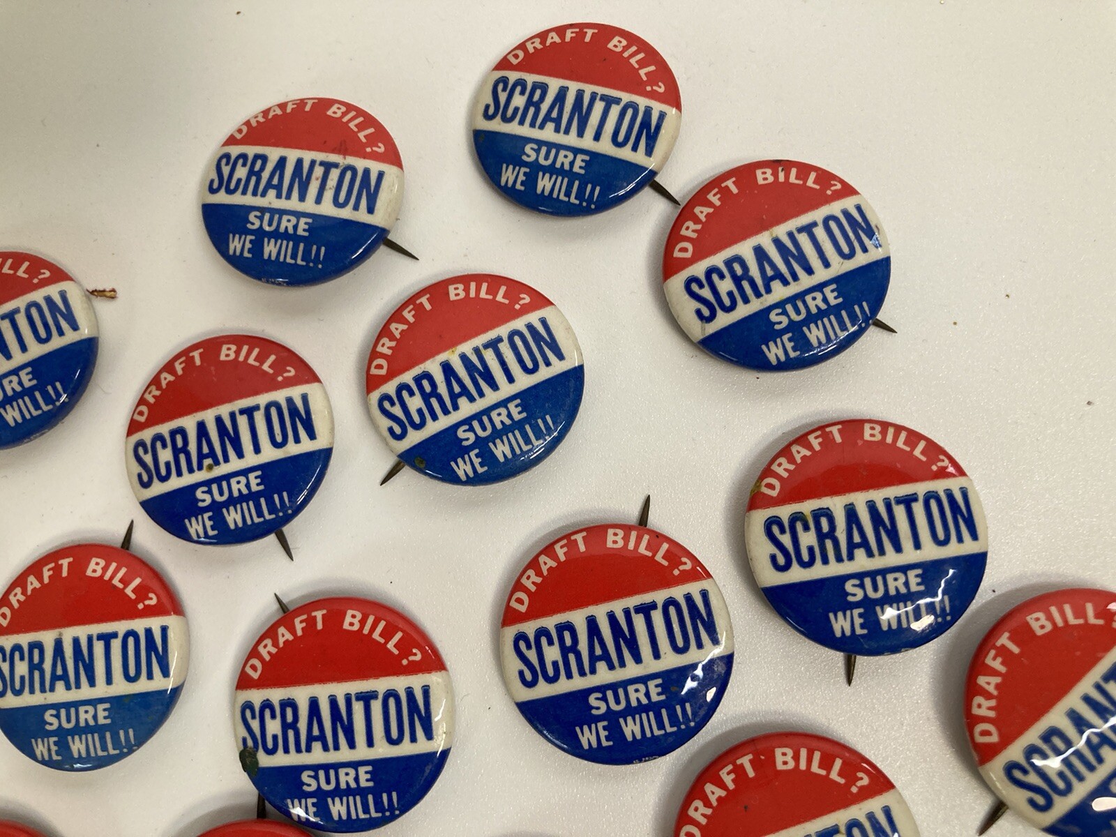 30 Political Pin Back Buttons: DRAFT BILL ~ SURE WE WILL!! SCRANTON