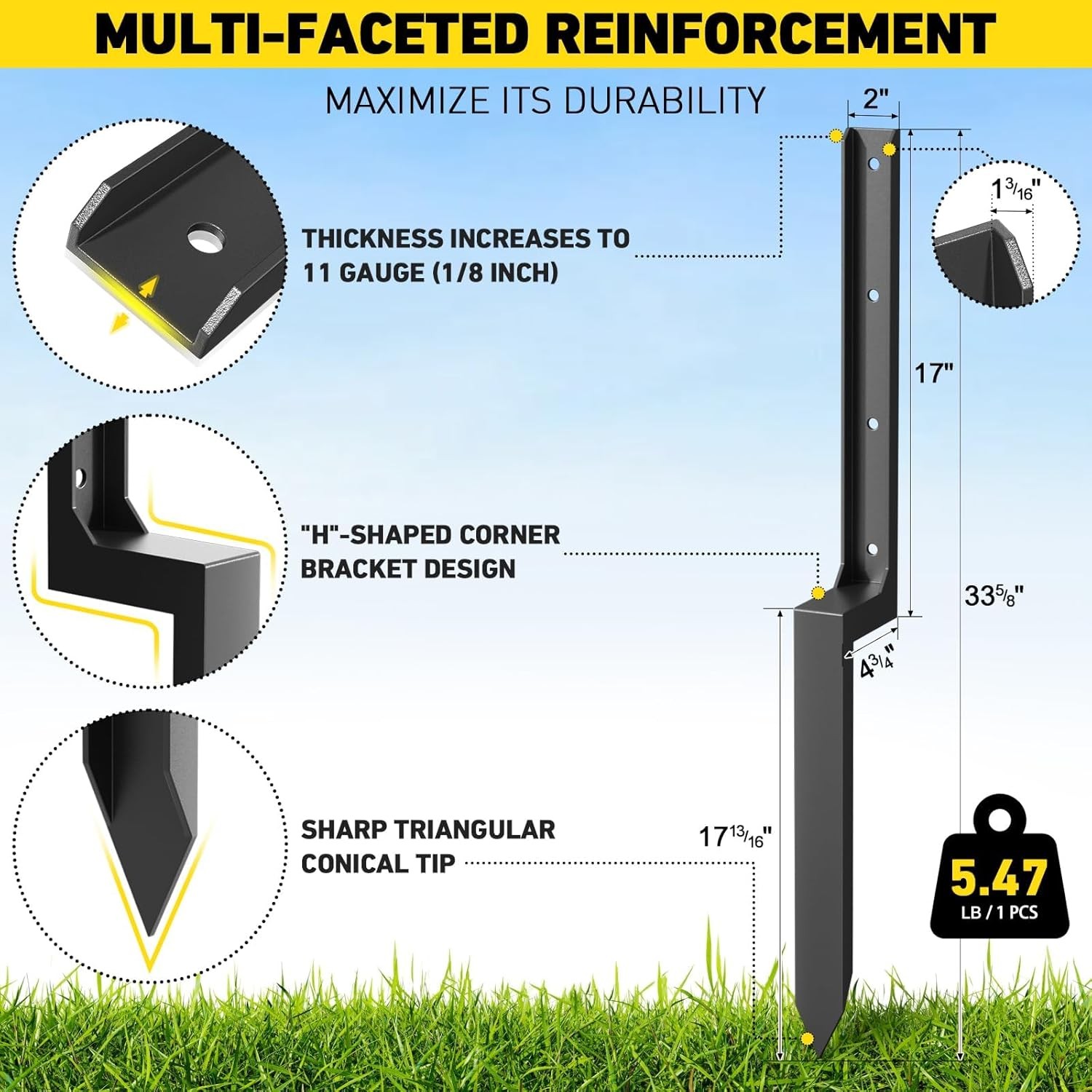 2/4/6/8PCS Thickened Fence Post Repair Kit Stakes Heavy Duty Fence Post Anchor