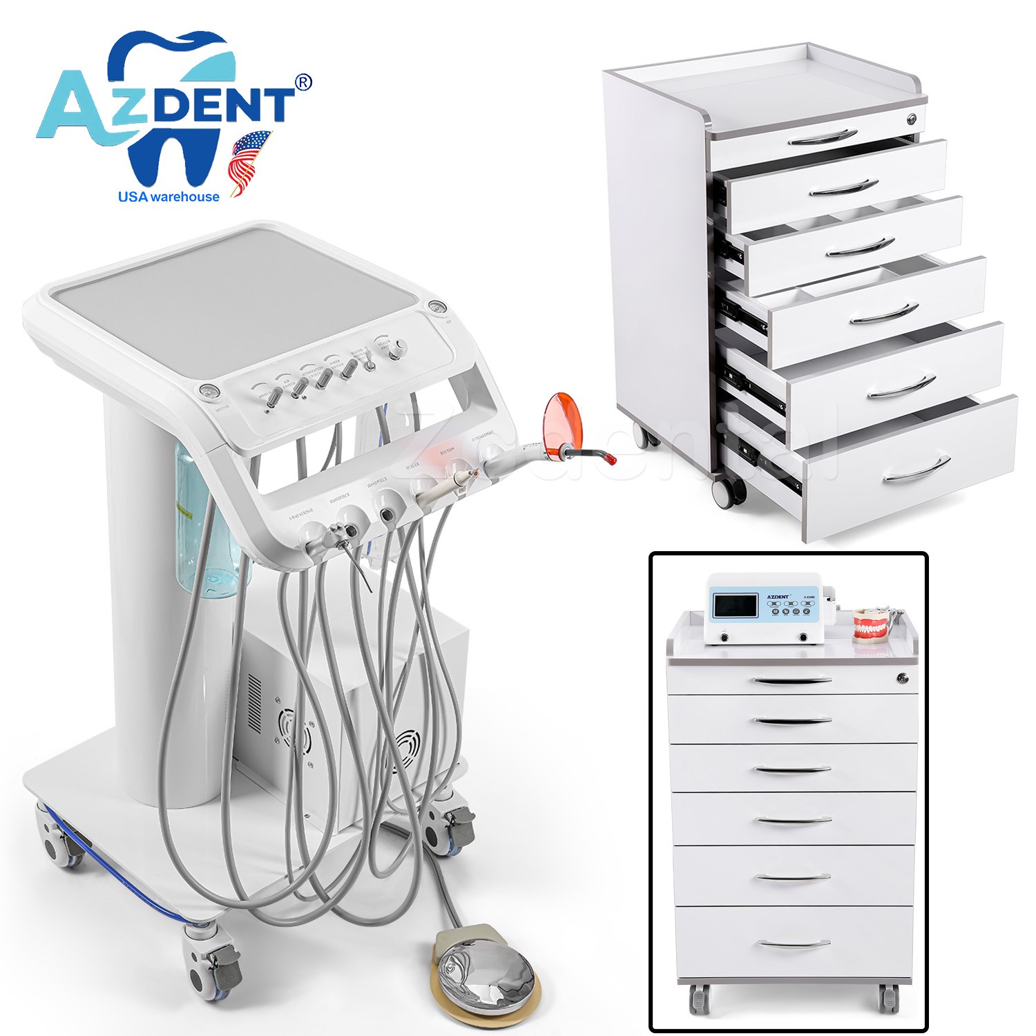 portatil Unidad dental movil entrega con compresor aire succion/Carro con ruedas