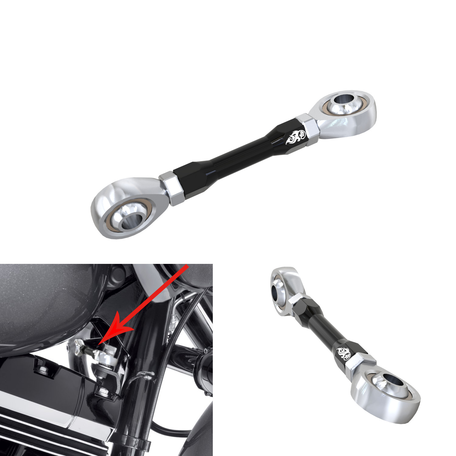 Black Engine Mount Stabilizer Linkage for Harley 09-later Touring FLHX FLTRX