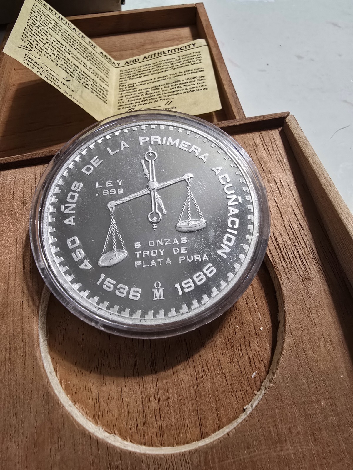 1986 Casa De Moneda De México 450th Anniversary Box And Coa! 10k Mintage 5 Oz Ag